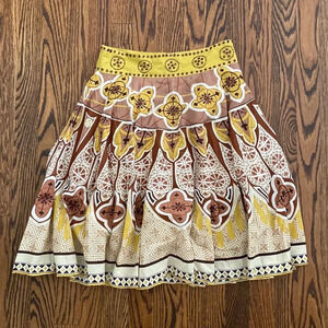 Anthropologie Small Sequined Embroidered Midi Skirt Boho Yellow Lining Skirt